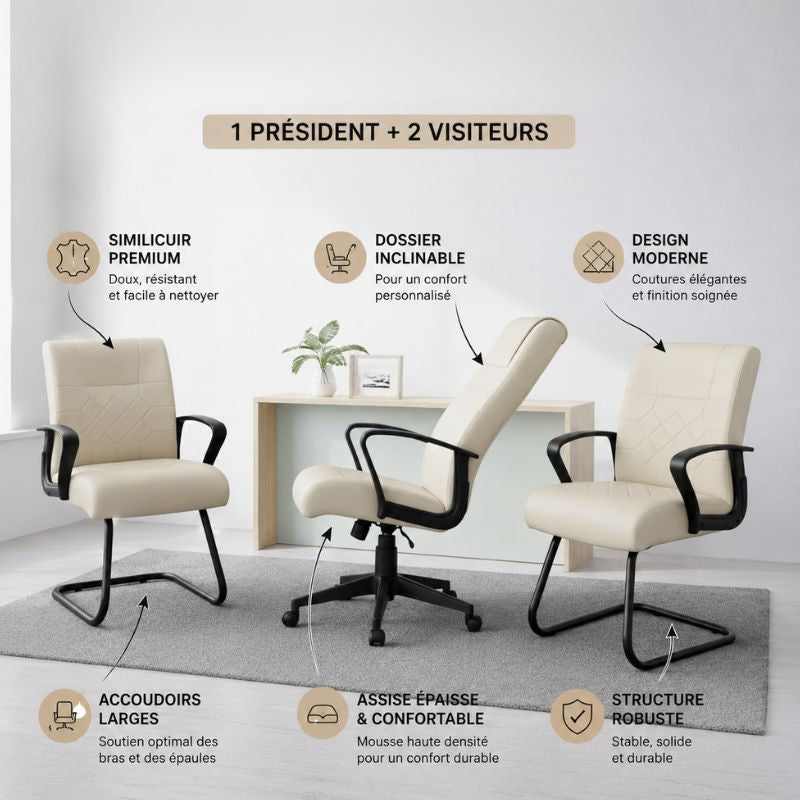 Ensemble: fauteuil president +2 fauteuils visiteurs